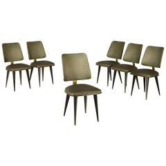 Six Chairs by Umberto Mascagni Foam Skai Leatherette Brass Vintage, Italy 1950s