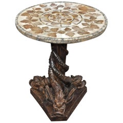 19th Century Italian Walnut and Petra Dura Dolphin Form Gueridon or Side Table 10
