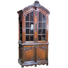 19th Century Carved Walnut Georgian Style Two Piece China Cabinet Vitrine