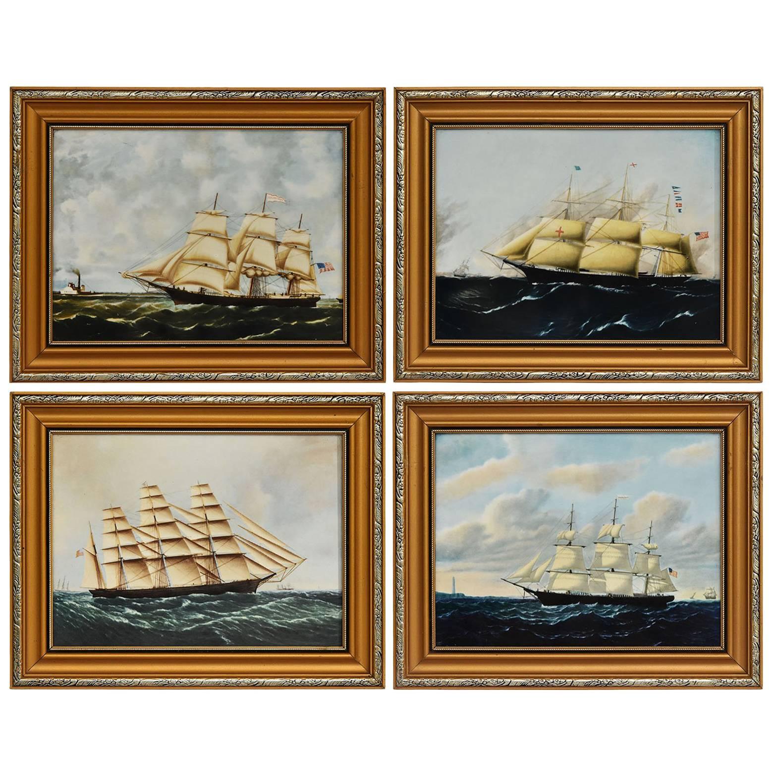 Clipper Ships of America after Original Painting Nautical Sailing Framed Plaques For Sale