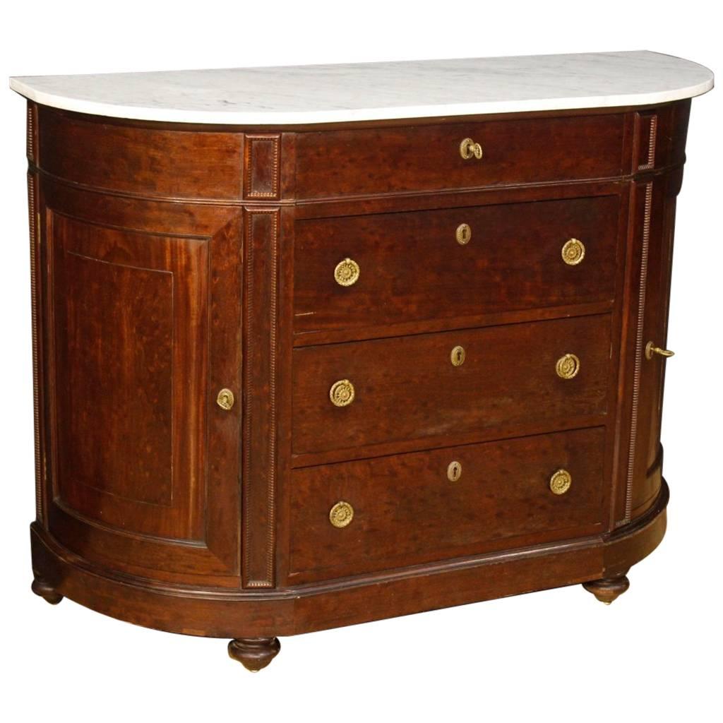19th Century Demilune Dresser in Mahogany with Marble Top