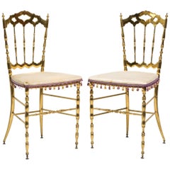 Antique Pair of Solid Brass Chairs by Chiavari