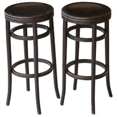 Pair of Original Thonet Black Bentwood Bar Stools