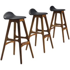 Used Three Erik Buch Black Rosewood Barstools, 1960s