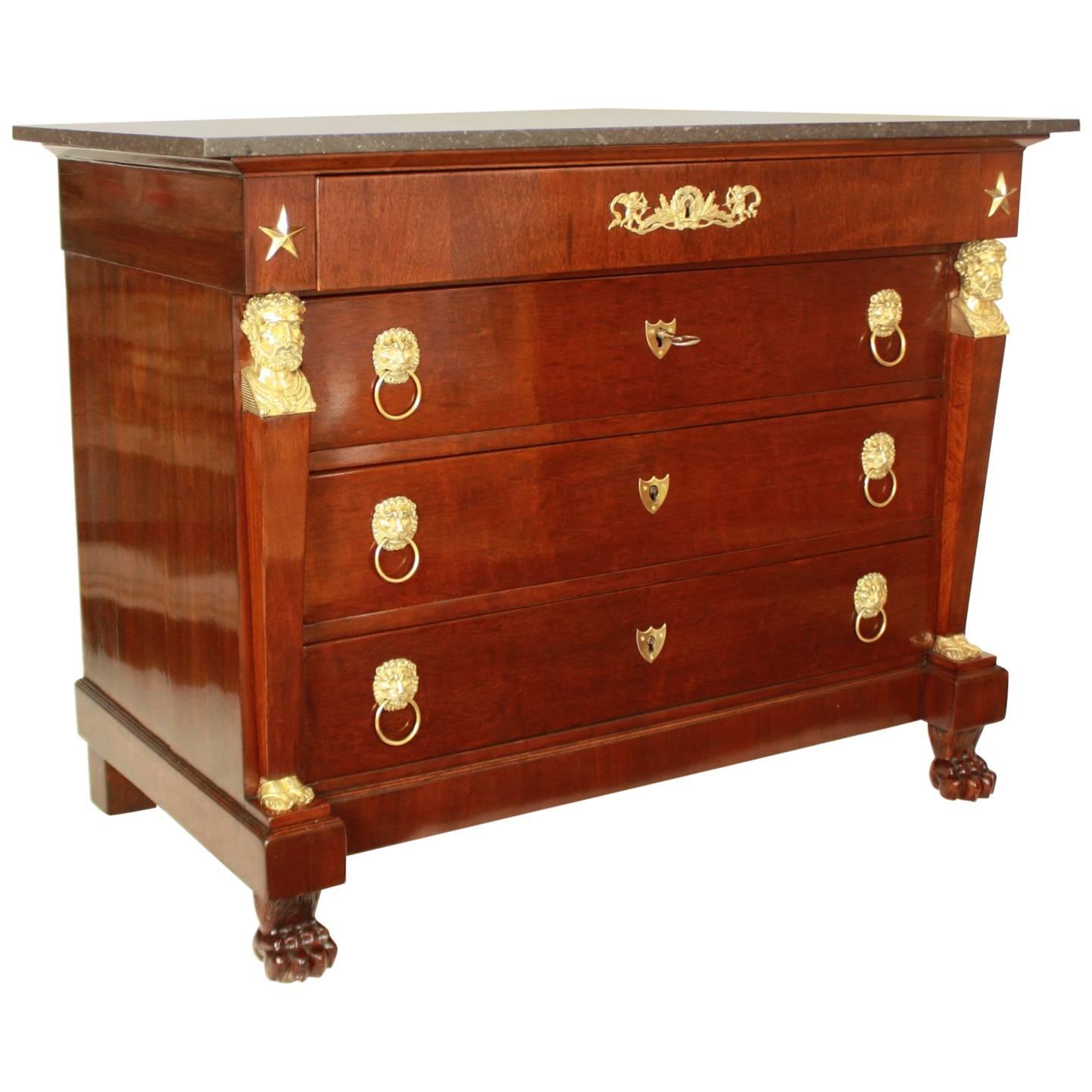 Empire Acajou Mouchete Mahogany Mounted Commode, Attributed to Bernard Molitor For Sale