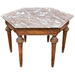 19th Century French Neoclassical Hexagonal Centre Table with Marble Top