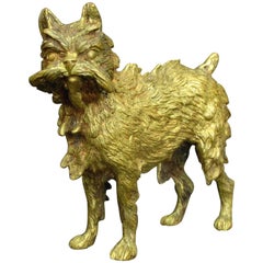 Early 20th Century Signed Vienna Gilt Bronze Model of a Brussels Griffon