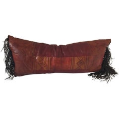 African Tuareg Leather Pillow with Fringes