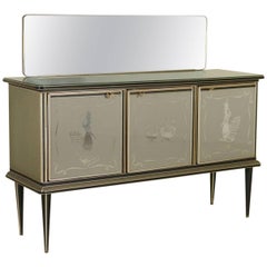 Sideboard by Umberto Mascagni Wood Skai Glass Brass Vintage, Italy, 1950s