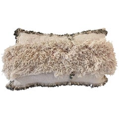 Vintage Moroccan Wedding Pillow with Silver Sequins and Long Fringes