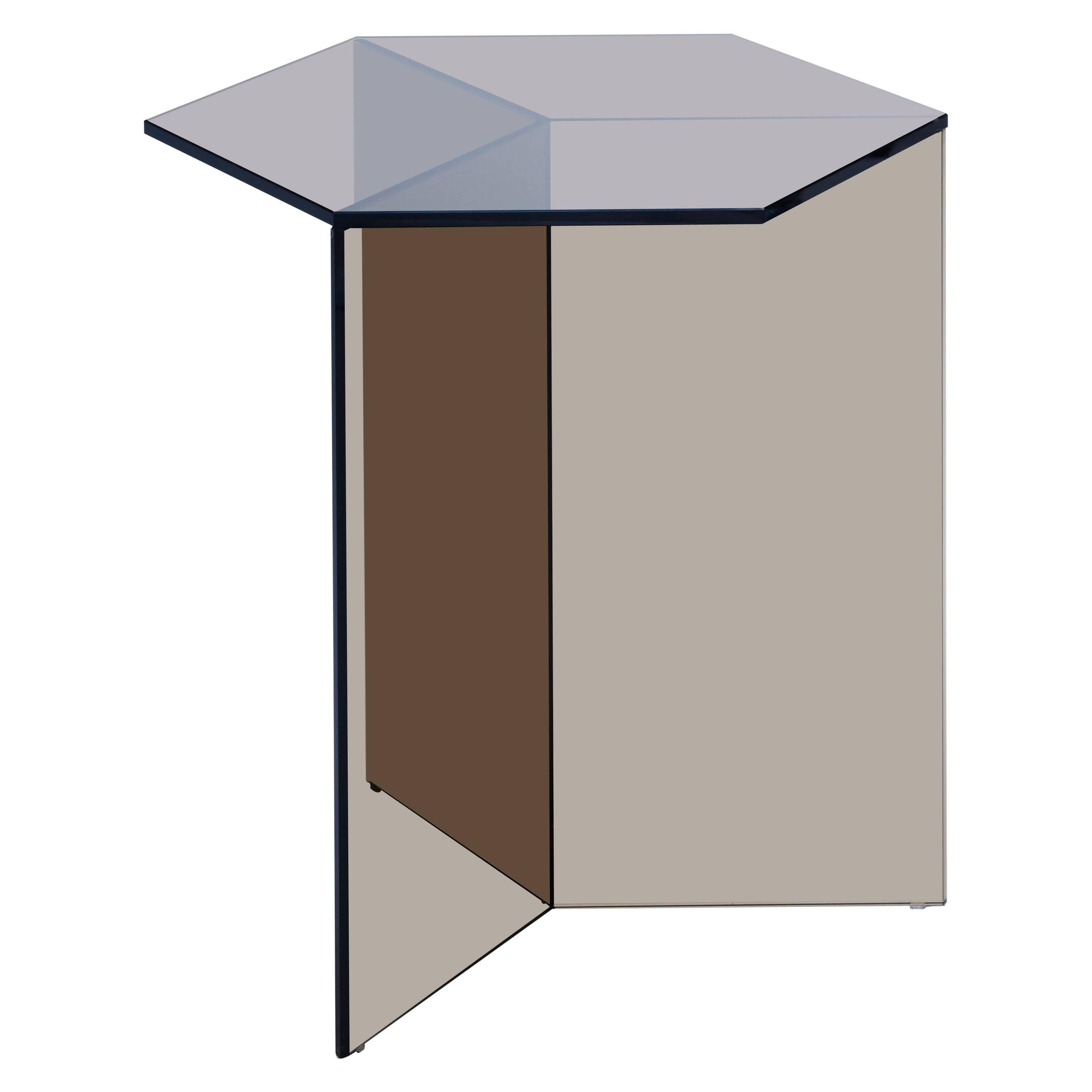 Isom Tall Bronze Side Table in Tempered Glass For Sale