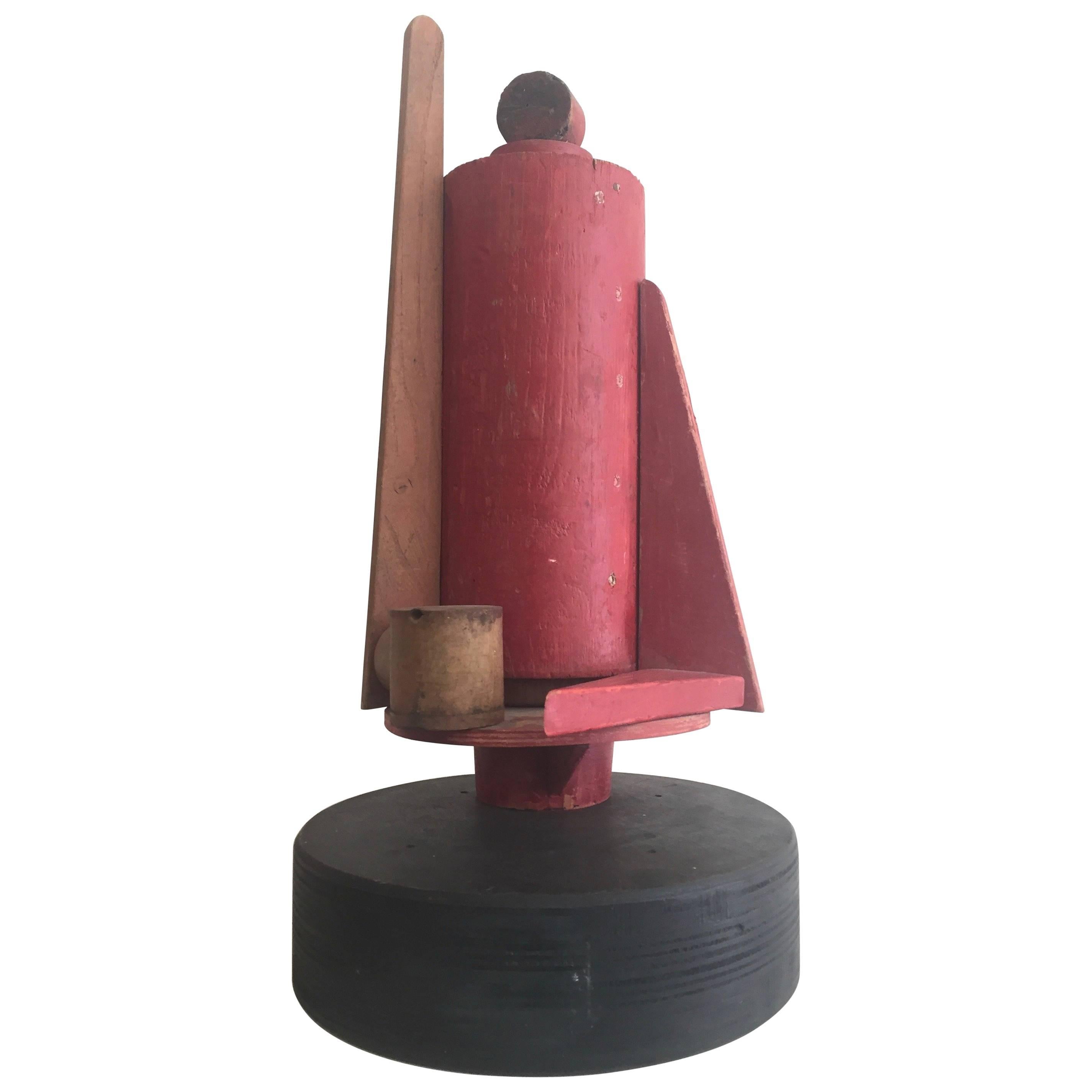 1988 Constructivist Wooden Sculpture "Red Cylinder" Jean Groenen For Sale