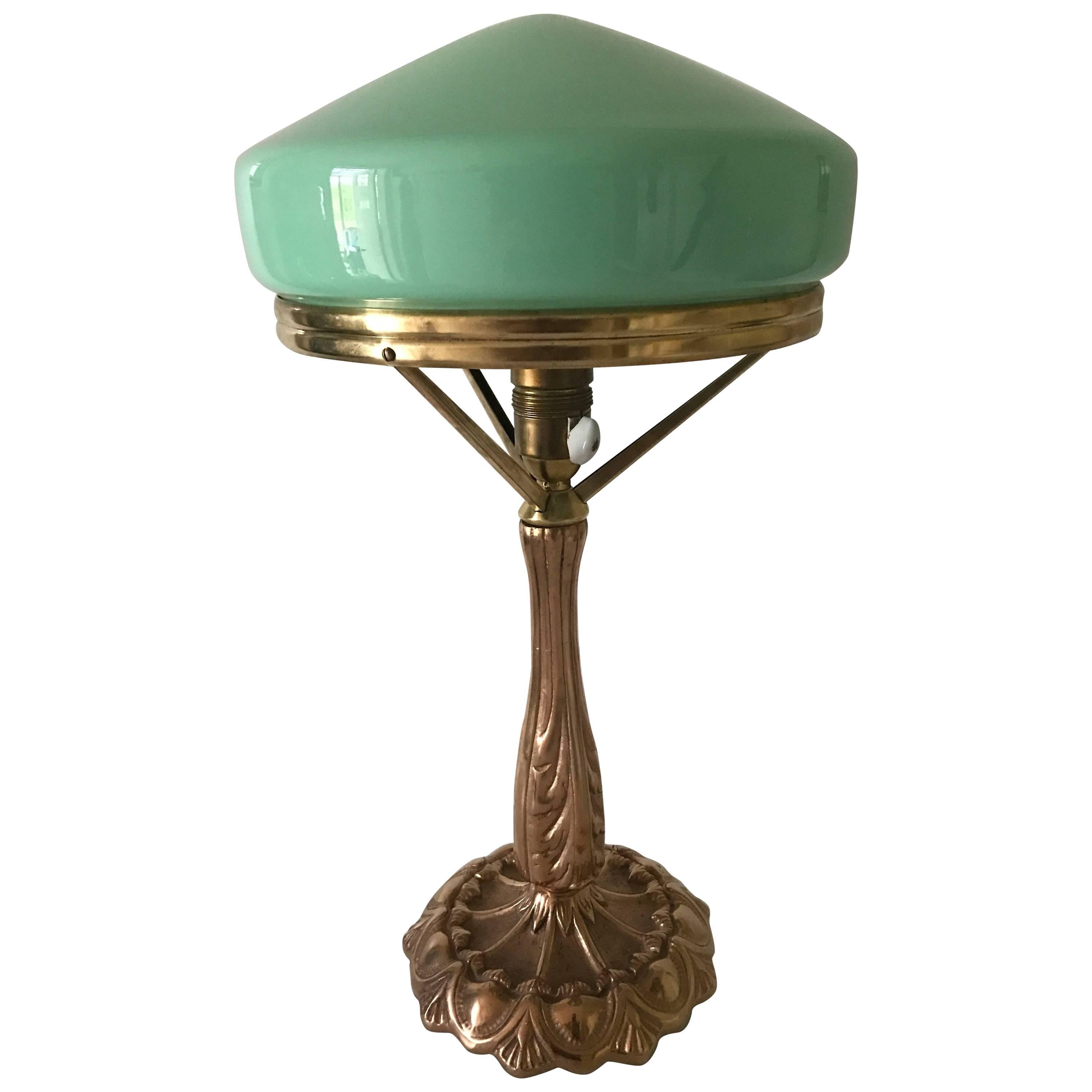 1925 Swedish Jugendstil, Art Nouveau Brass and Glass Table Lamp For Sale