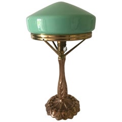 1925 Swedish Jugendstil, Art Nouveau Brass and Glass Table Lamp