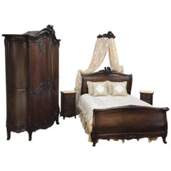 Antique 19th Century French Louis XV Walnut Five-Piece Bedroom Suite