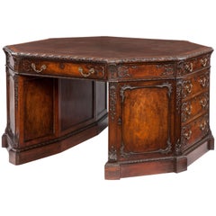 Antique English Mahogany and Leather Octagonal Library Desk, 19th Century