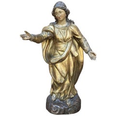 19th Century Giltwood Polychrome Statue of Madonna