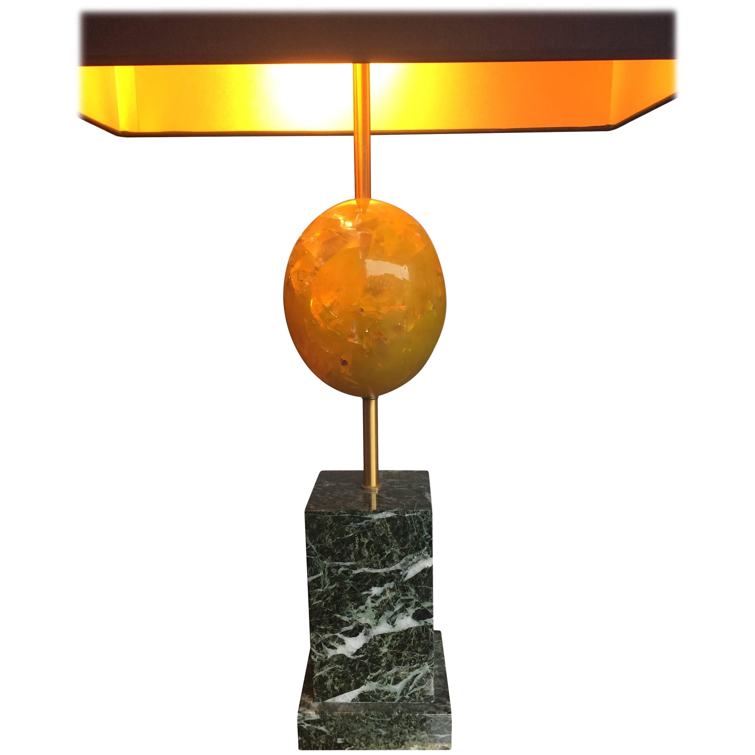 Maison Charles Yellow Resin Egg Lamp on Marble Base For Sale