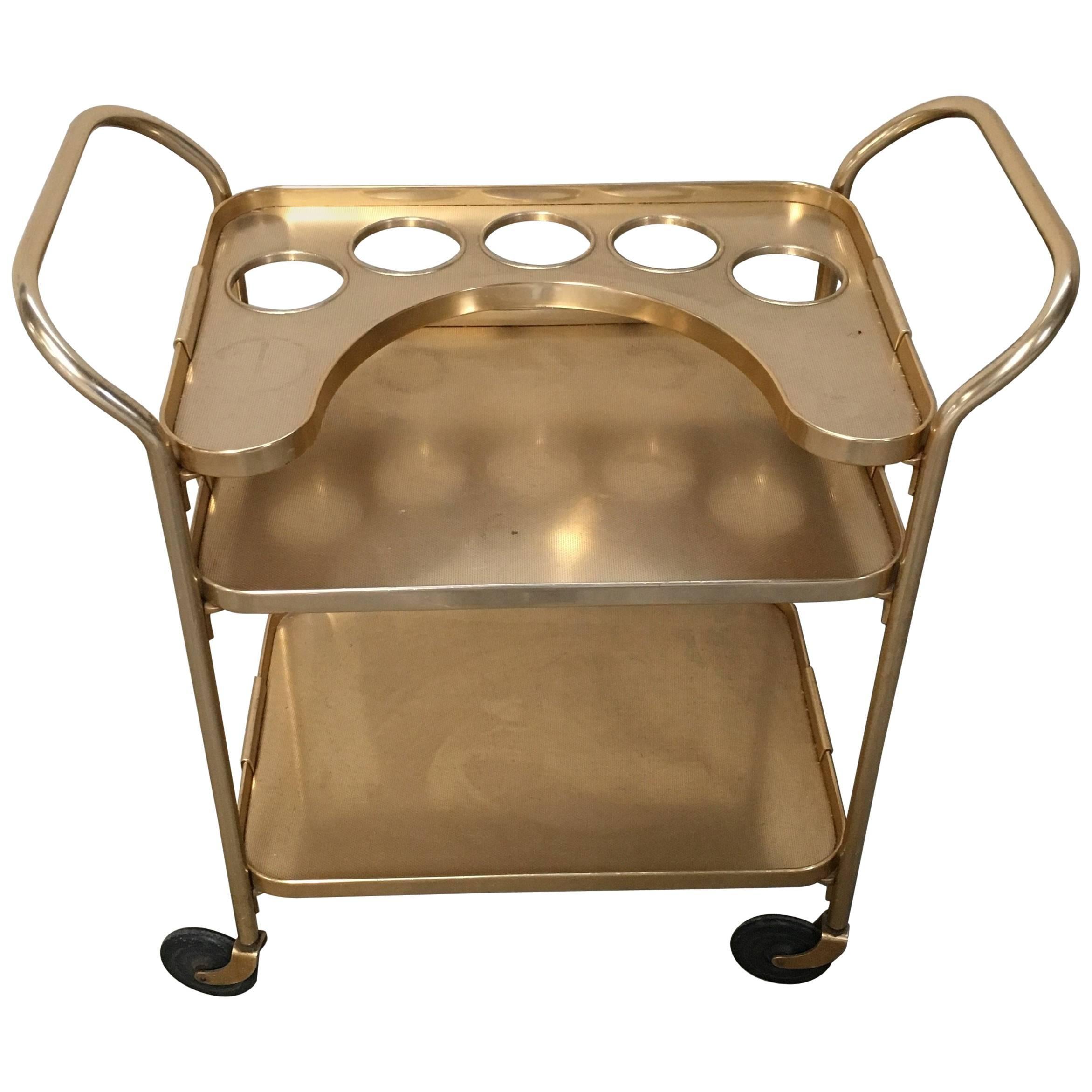 Bar Cart in Gilt Aluminum on Wheels, Italy, 1960s at 1stDibs