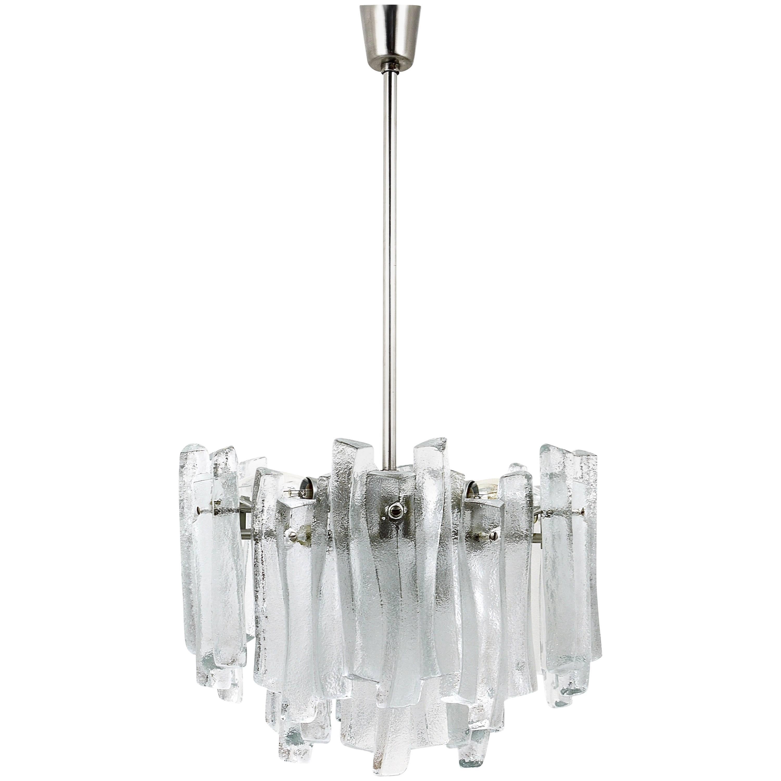 Lovely Mid-Century Ice Glass Icicle Chandelier by Kalmar, Austria, 1960s