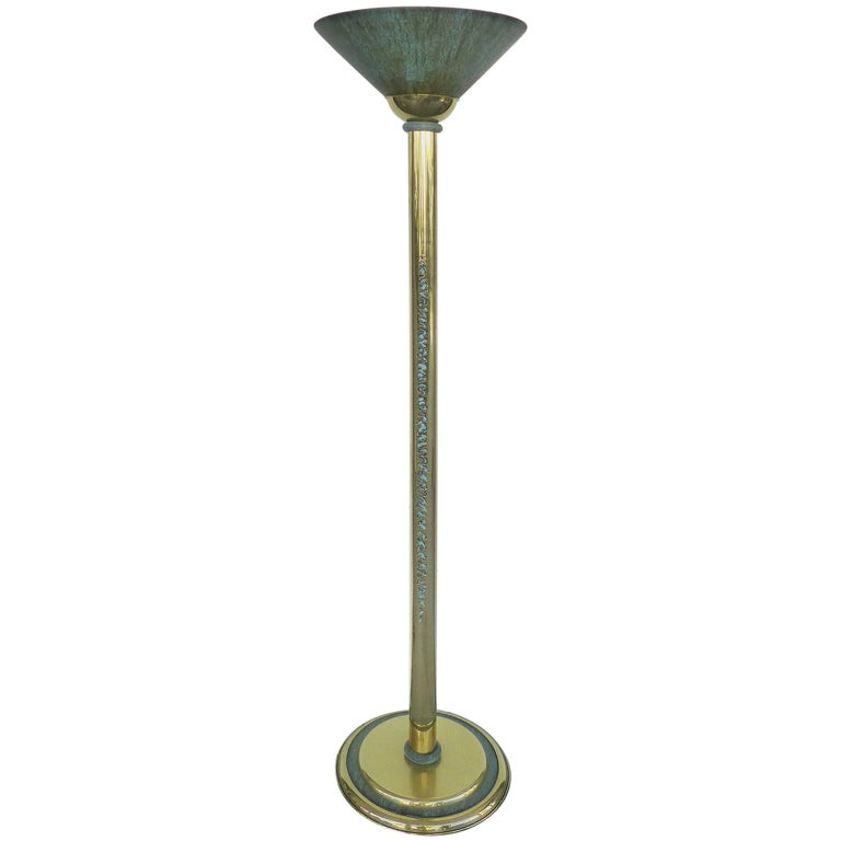 20th Century Brass And Enamel Floor Torchiere Style Lamp For 20th Century Brass And Enamel Floor Torchiere Style Lamp For