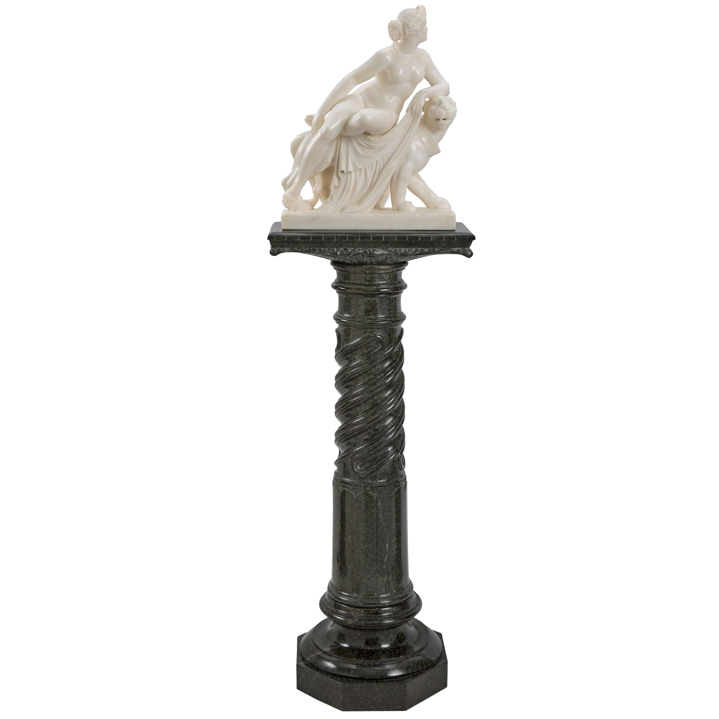 Italian 19th Century Alabaster and Marble Statue of Ariadne on Her Panther