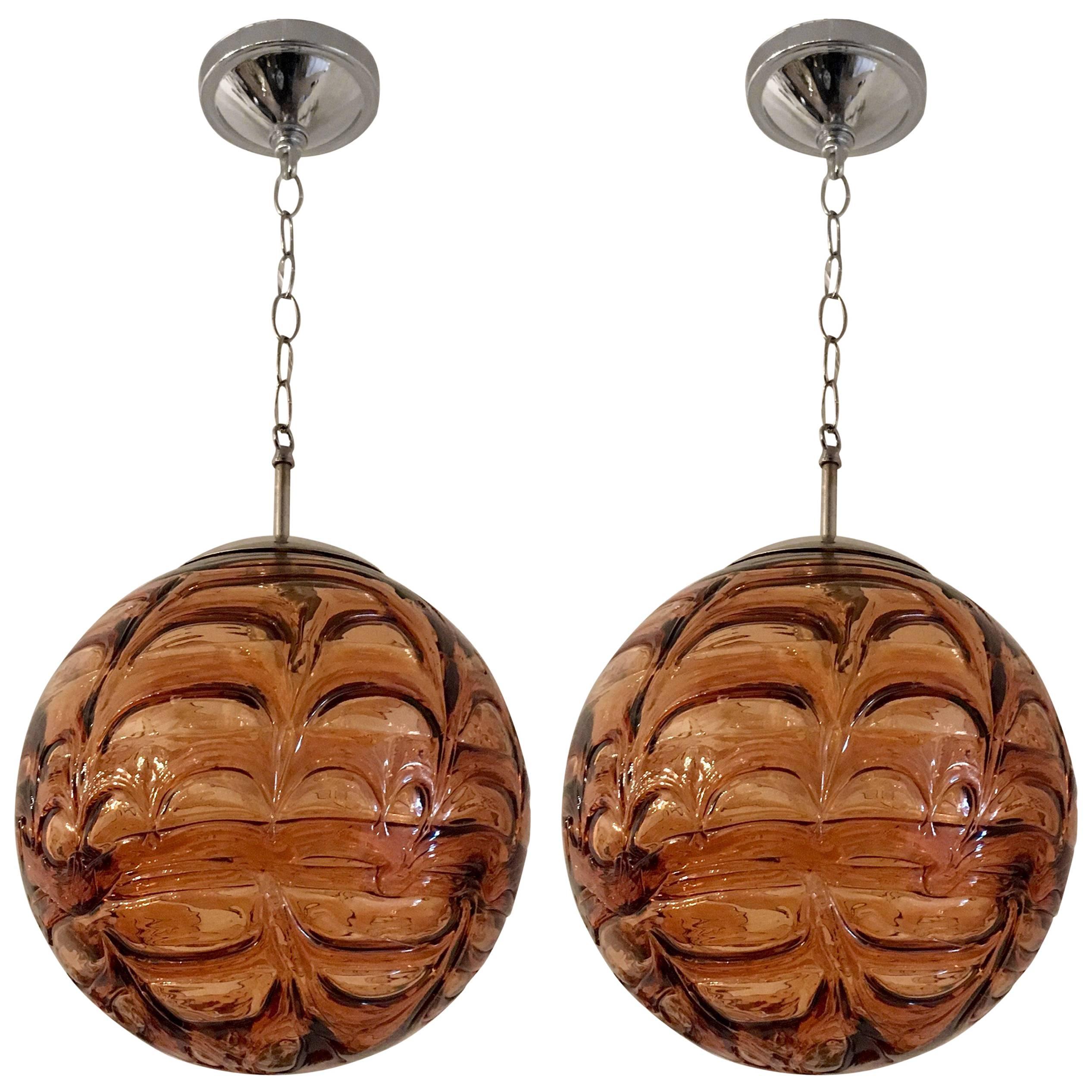 Pair of Doria Murano Glass Globe 1960s Pendants