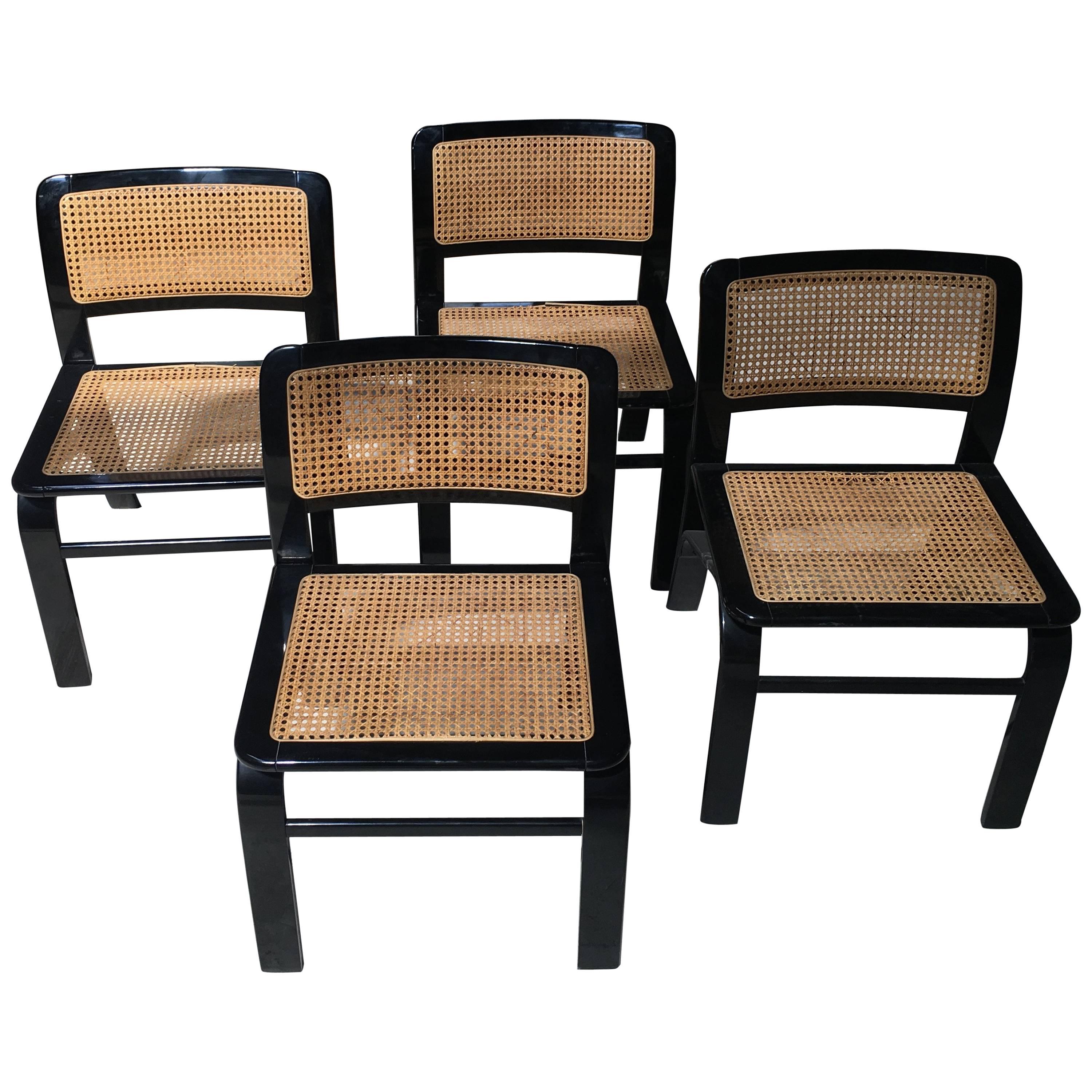 Italian Chairs by Acerbis from 1970s with Straw of Vienna on Seat and Back