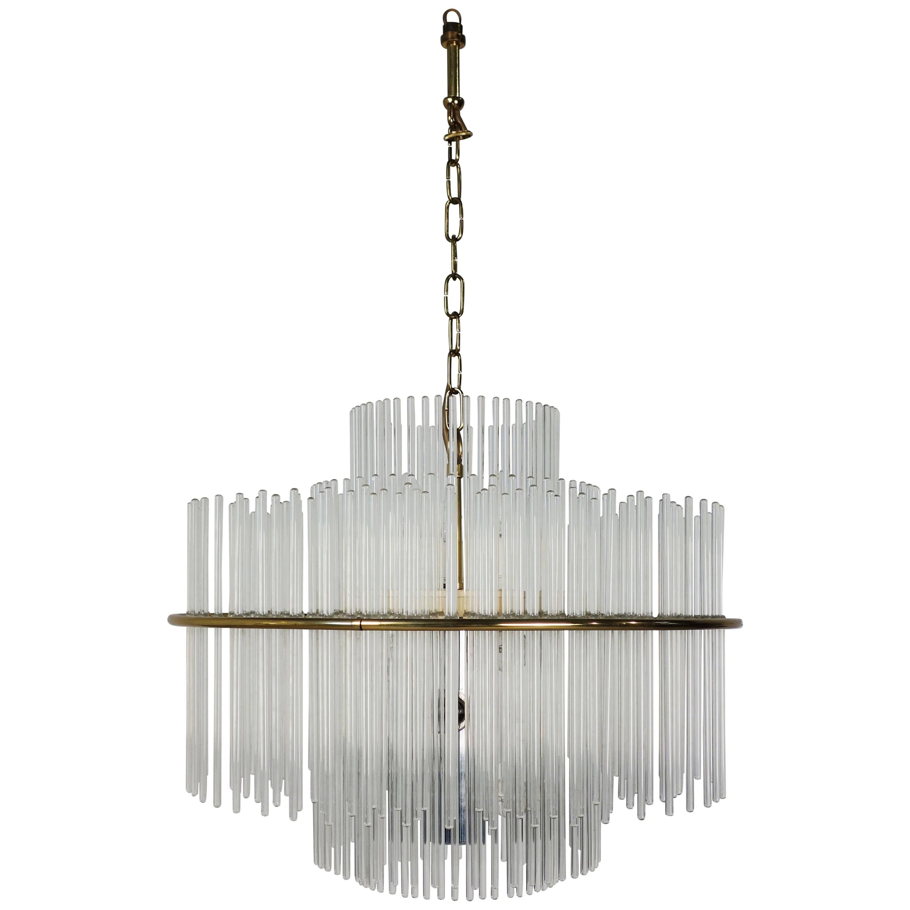 Glass Rod Chandelier from the 1970s by Gaetano Sciolari For Sale