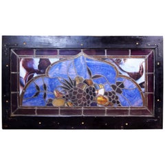 Antique Victorian Transom Stained Glass Window with Fruit, circa 1900