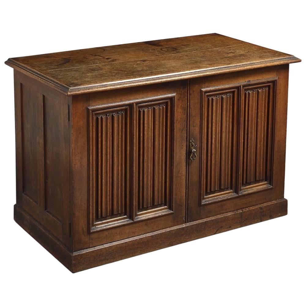 Early Victorian Linenfold Oak Side Cabinet