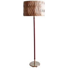 Swedish Brass Floor Lamp with Braided Leather Stem