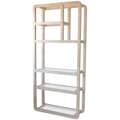 Mid-Century Whitewashed Rattan Bookcase Etagere