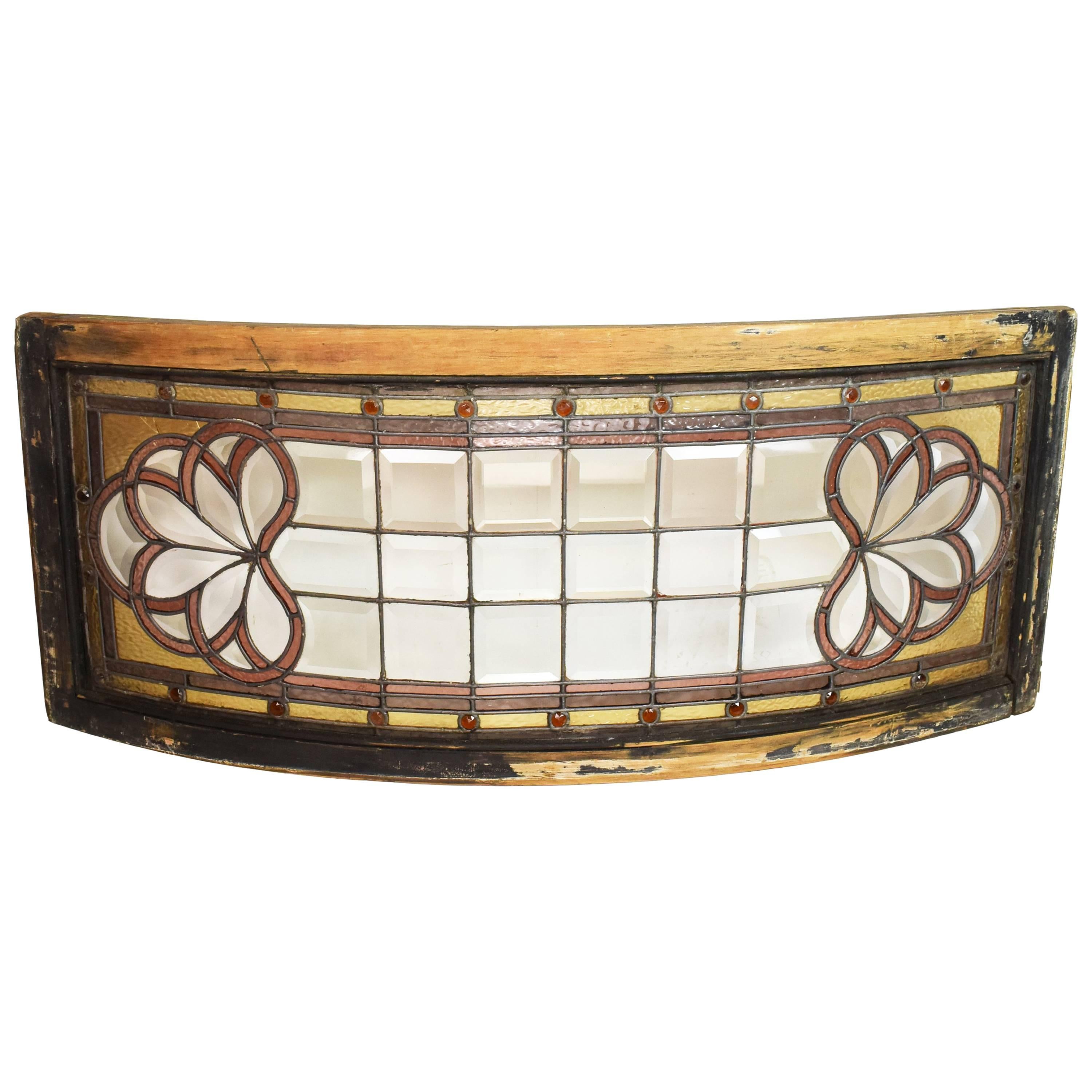 Curved Victorian Window with Bevelled Squares and Jewels