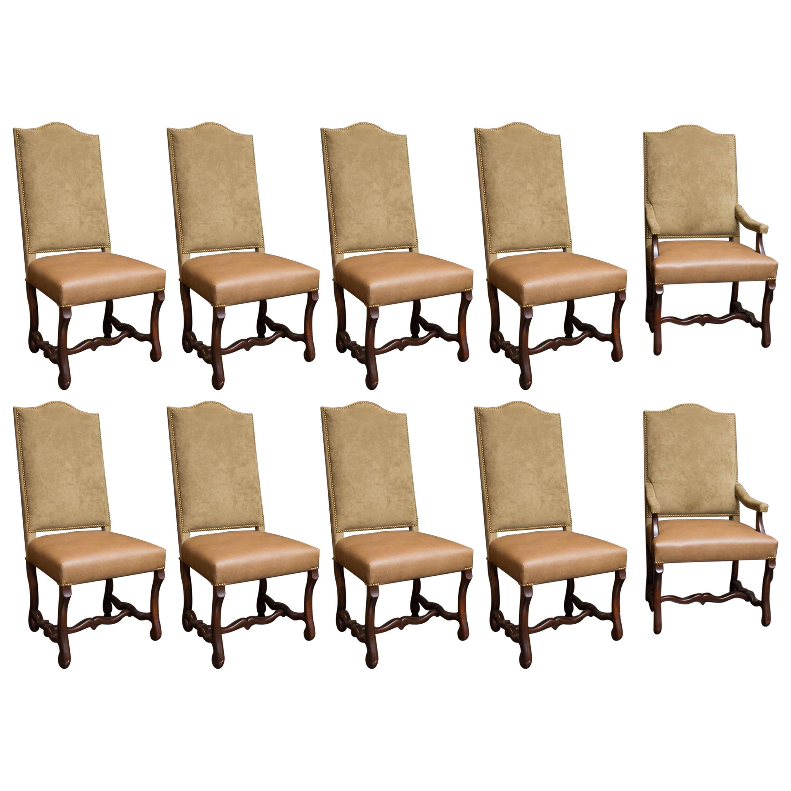Set of 10 Upholstered Dining Chairs with Nailhead Trim