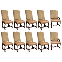 Set of 10 Upholstered Dining Chairs with Nailhead Trim