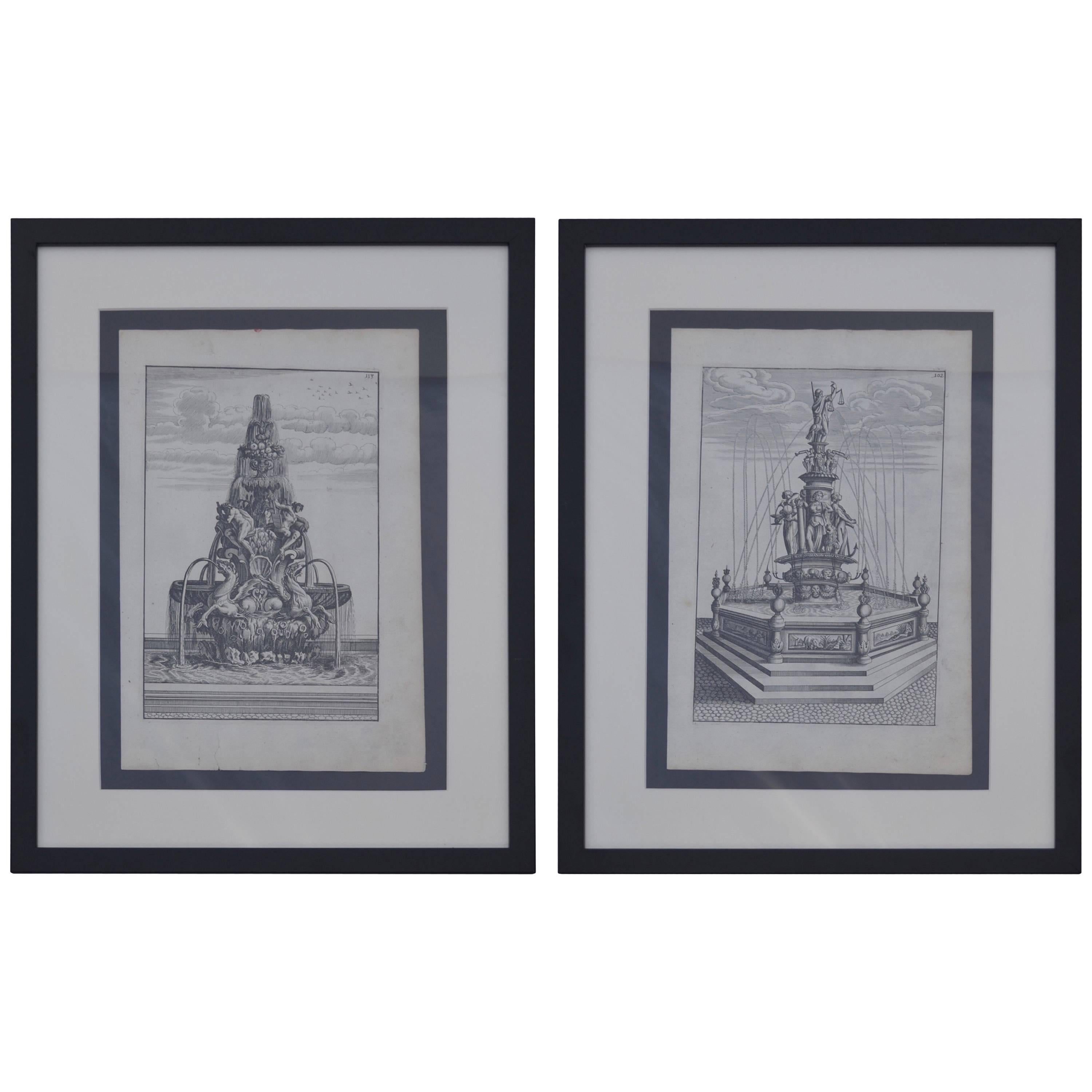 Two 18th Century Etchings of Fountain Scenes