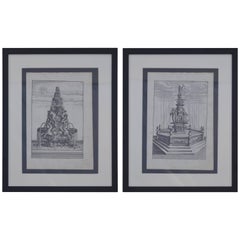 Two 18th Century Etchings of Fountain Scenes