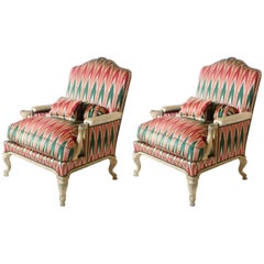 Pair of Louis XV Bergeres Chairs with Original Fabric, circa 1900