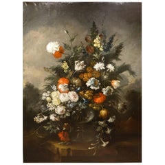 Large Bouquet of Flowers in the Spirit of the 17th Century Oil on Canvas, France