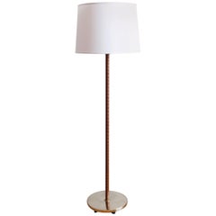 Swedish Leather-Wrapped Brass Floor Lamp