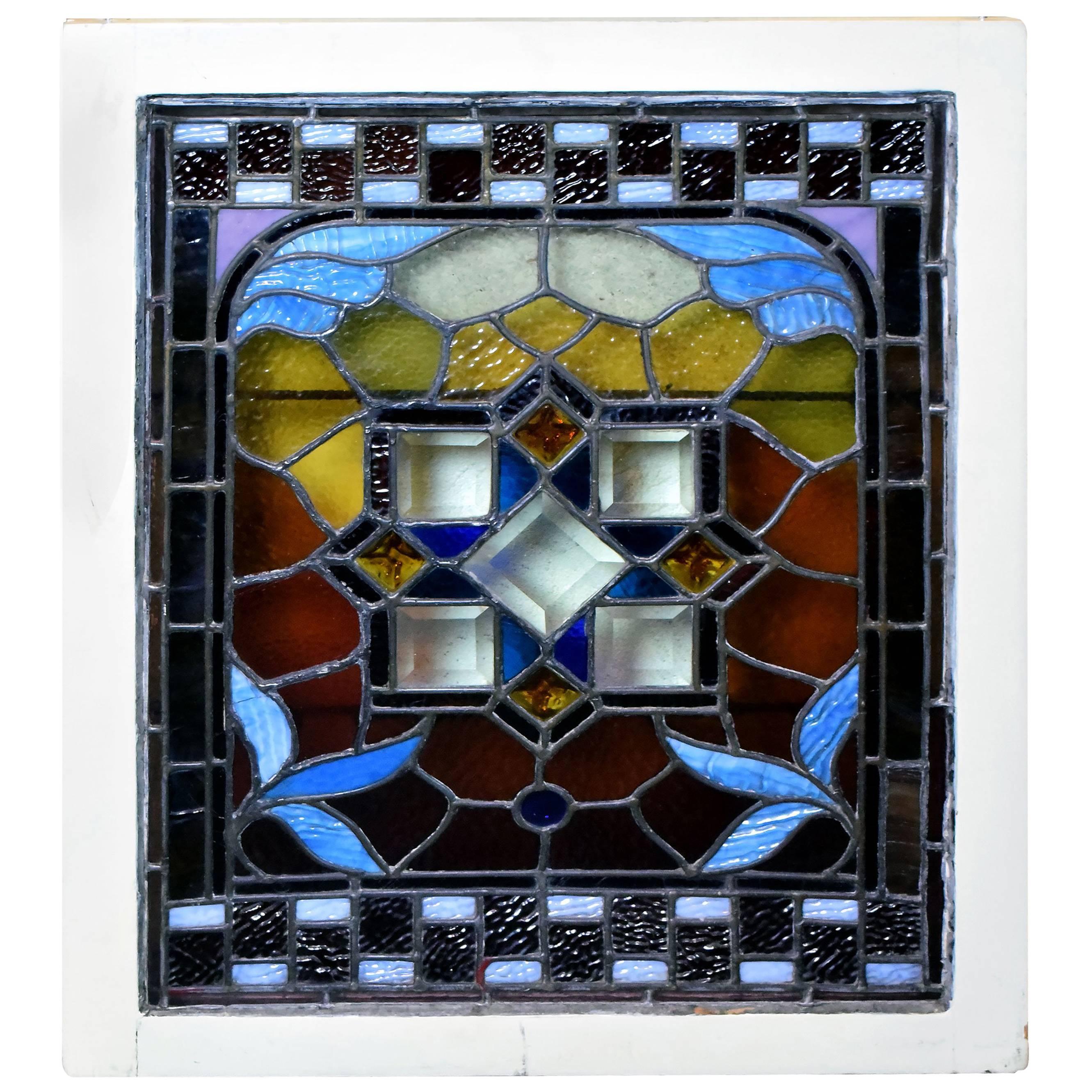 Colorful Victorian Window with Beveled Square Center