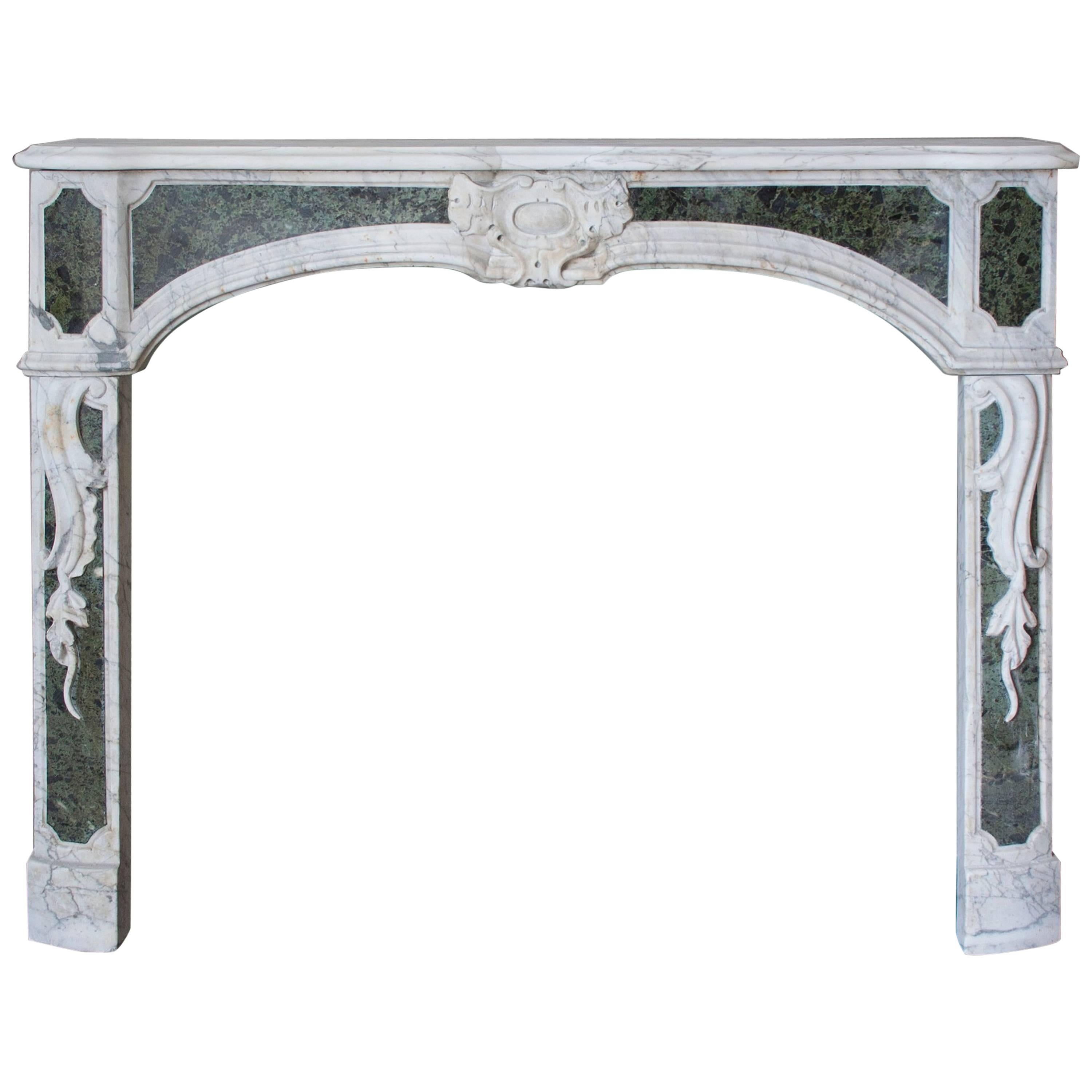 Louis XV Style Mantelpiece circa 1920 in Statuary Marble with Antico Verde