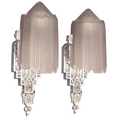 Very High Style Vintage American Art Deco Wall Sconces with Original Glass 2