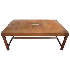 Used Brass Bound Mahogany Military Style Coffee Table