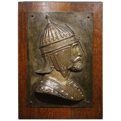 Antique Metal Plate Representing a Qadjar Warrior Signed D. Lenoir, France 19th Century