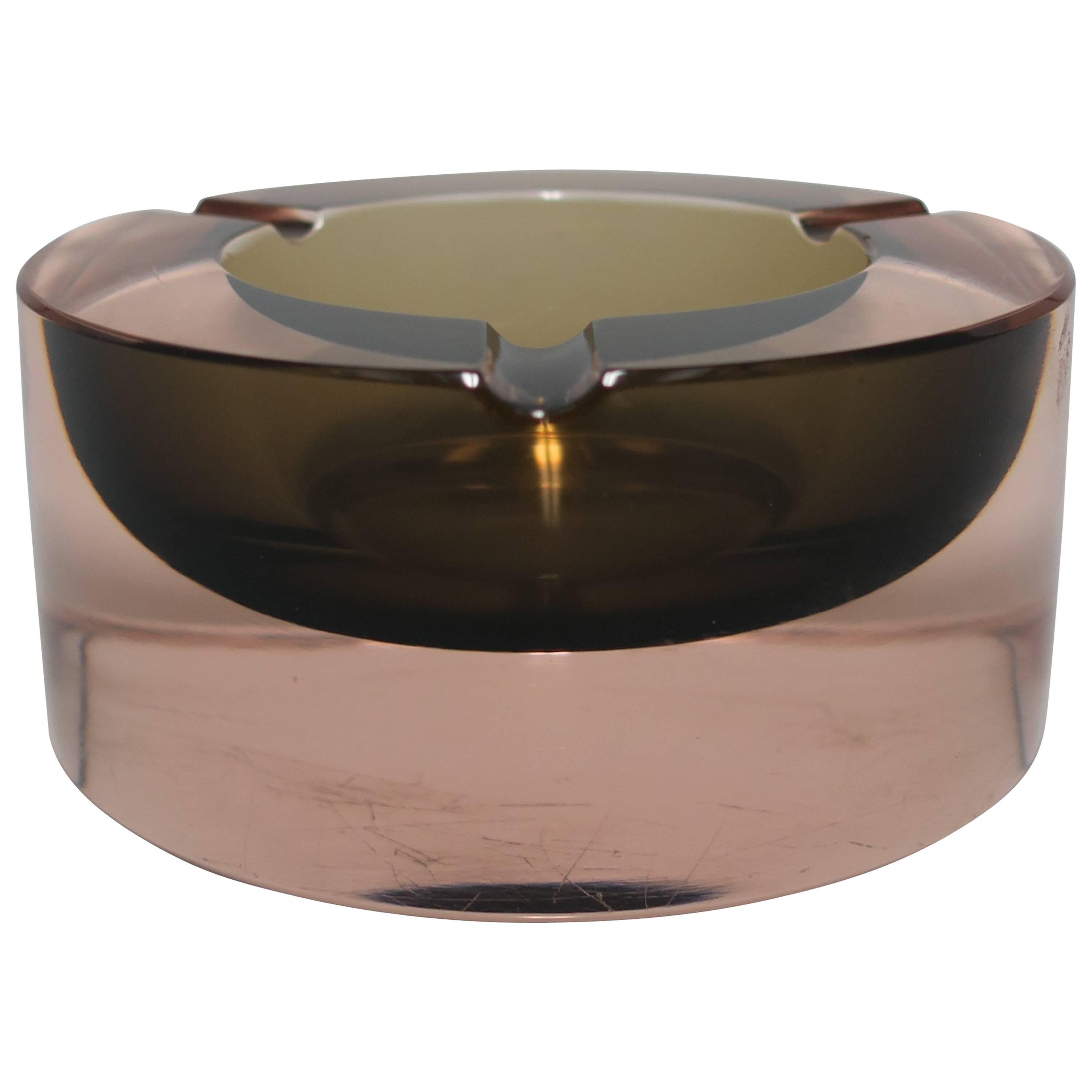 Moderne italienische Muranoglasschale oder Aschenbecher aus rosa und grauem Sommerso-Kunstglas 4