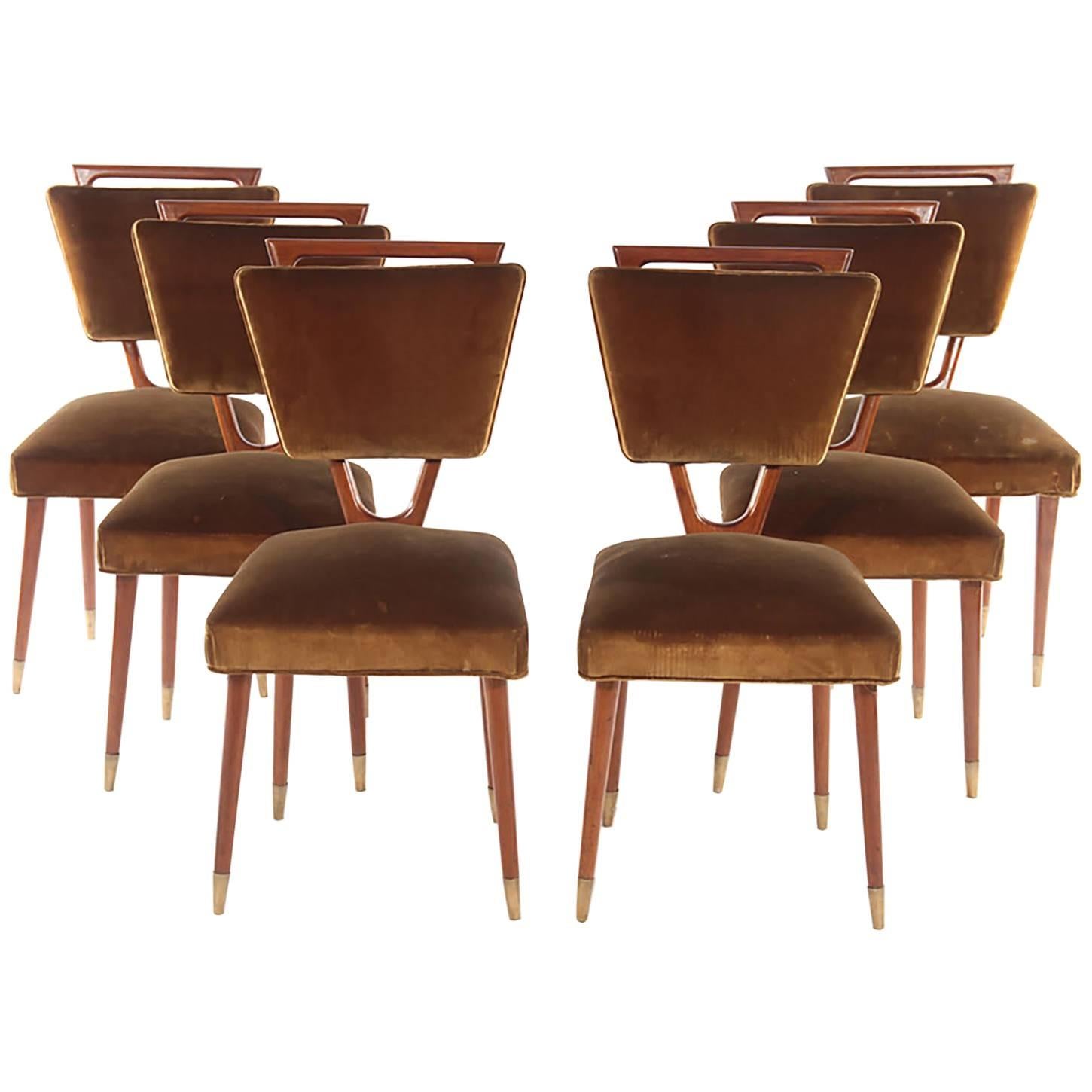 Set of Six Italian Mid-Century Mahogany Dining Chairs