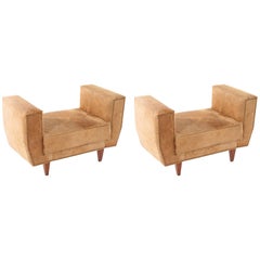 Pair of Italian Hide Benches on Tapered Legs 2