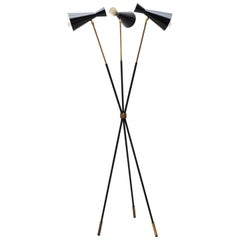 Italian Tripod Floor Lamp in Brass and Black Enamel, 1950s